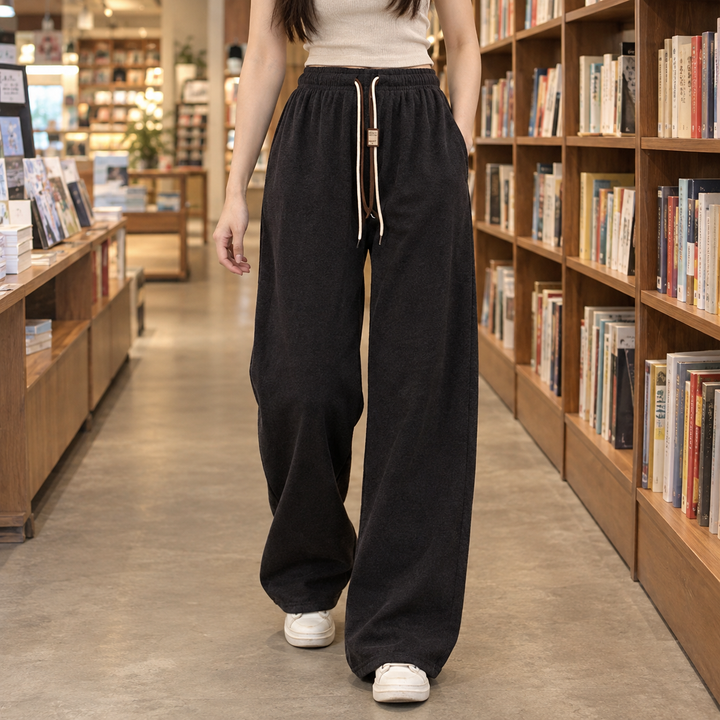 Wide Leg Elastic Waist Drawstring Pants Black 1