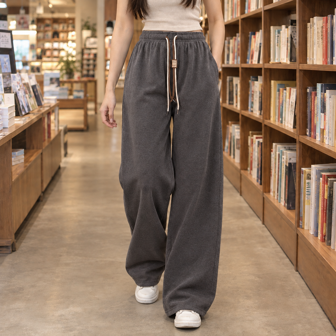 Wide Leg Elastic Waist Drawstring Pants Gray 1