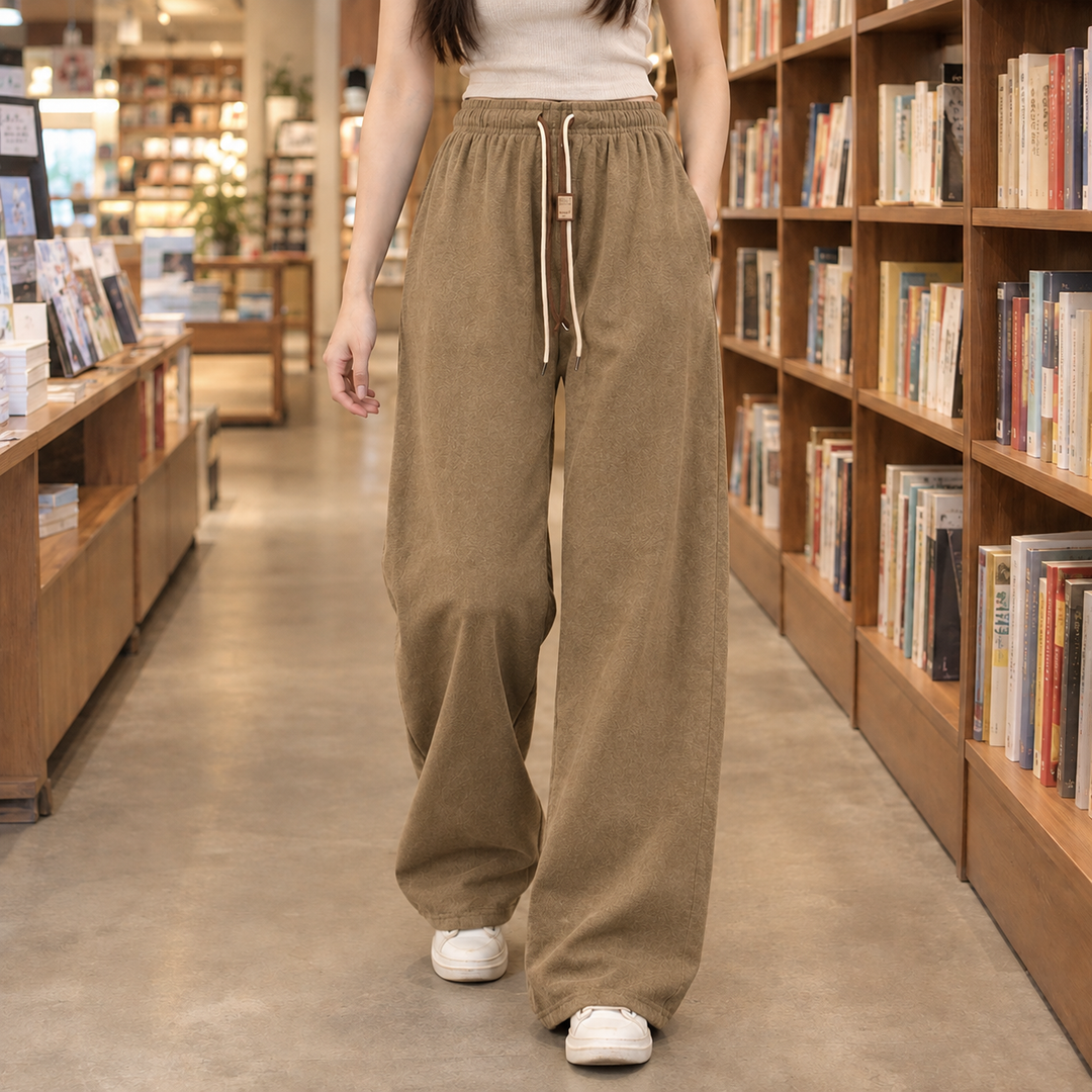 Wide Leg Elastic Waist Drawstring Pants Khaki 1