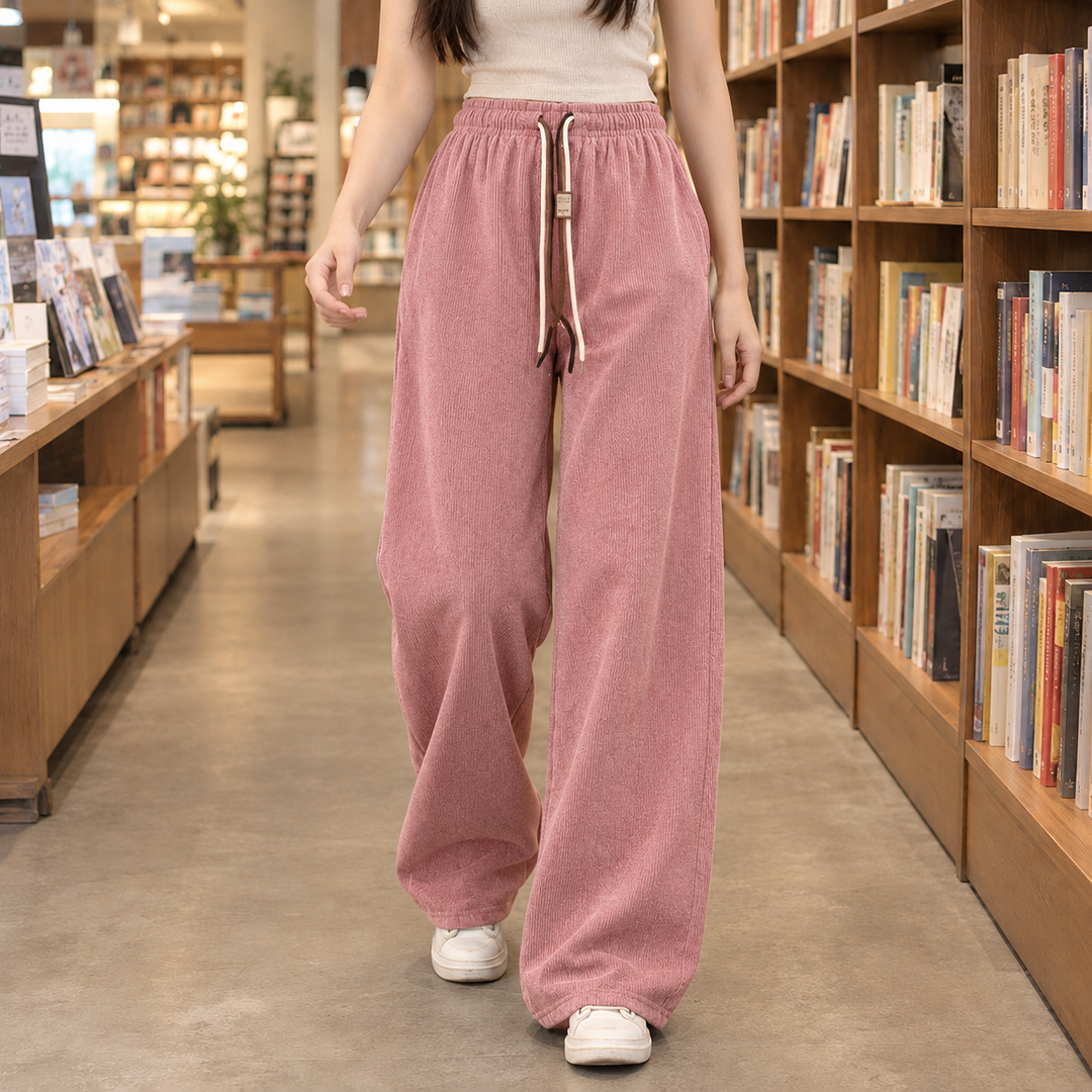 Wide Leg Elastic Waist Drawstring Pants Pink 1