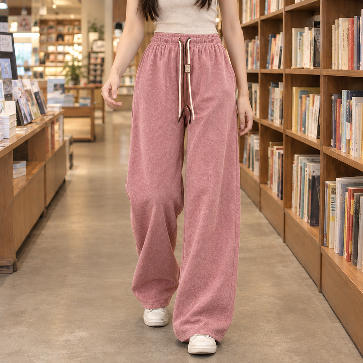 Wide Leg Elastic Waist Drawstring Pants Pink 1