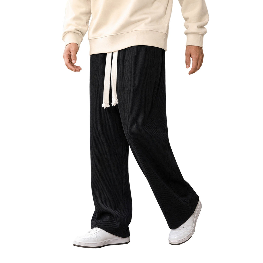 Wide Leg Ribbed Drawstring Pants on white