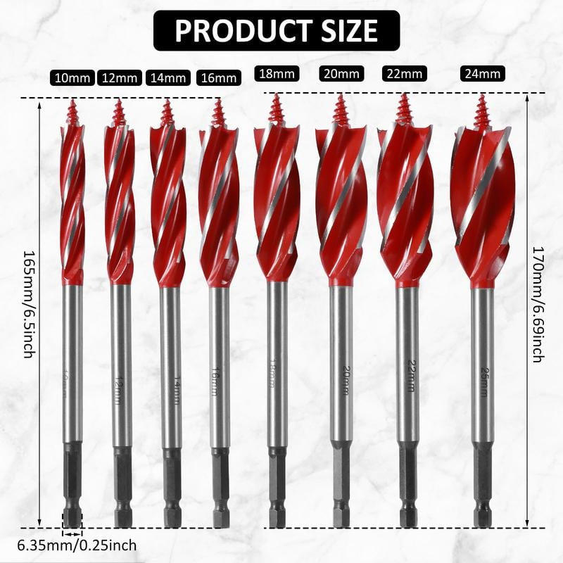 Wood Auger Drill Bit Set 8 Piece 10 to 24 mm 2