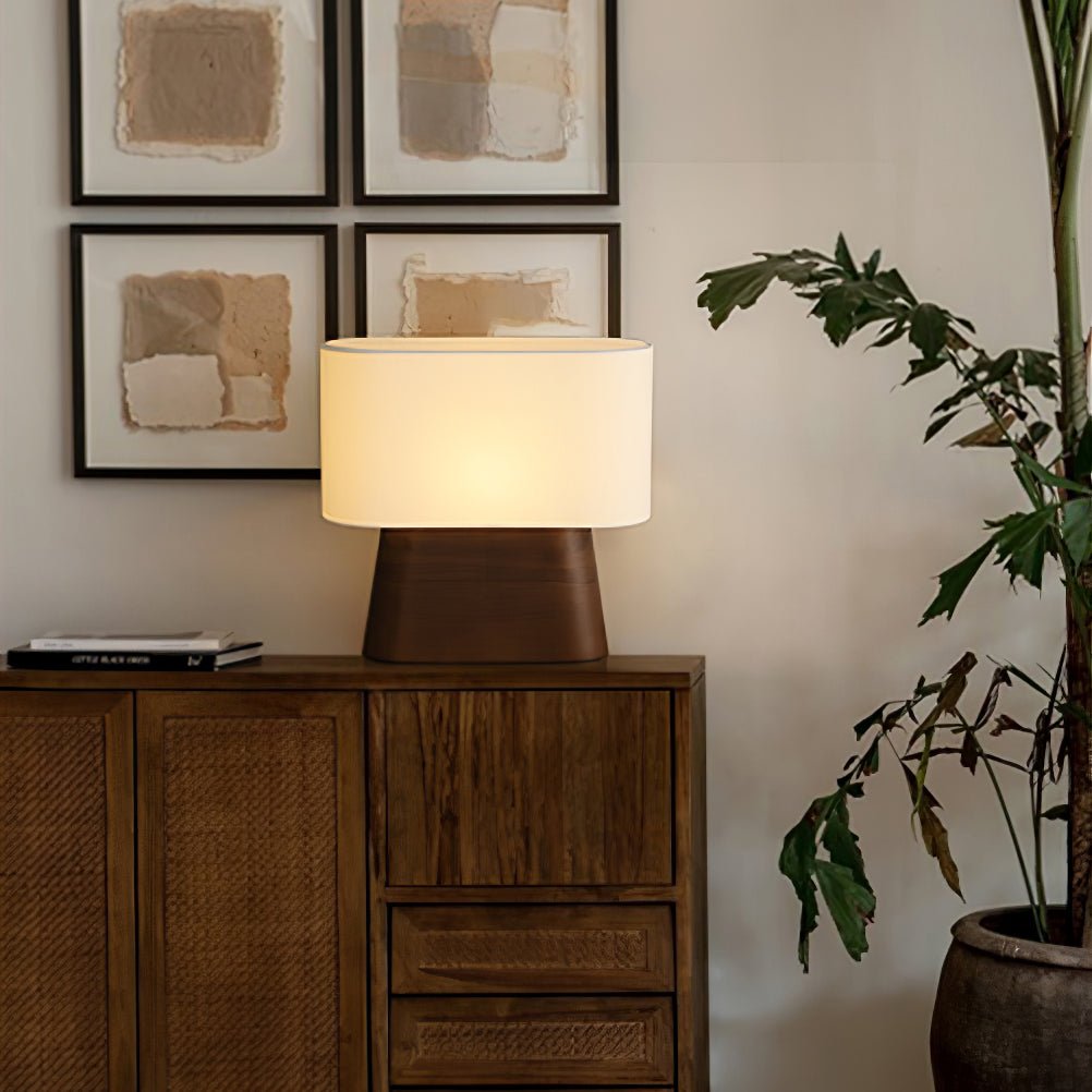 Wood Base Table Lamp Oval White Fabric Shade 14.2 in Set of 3 3