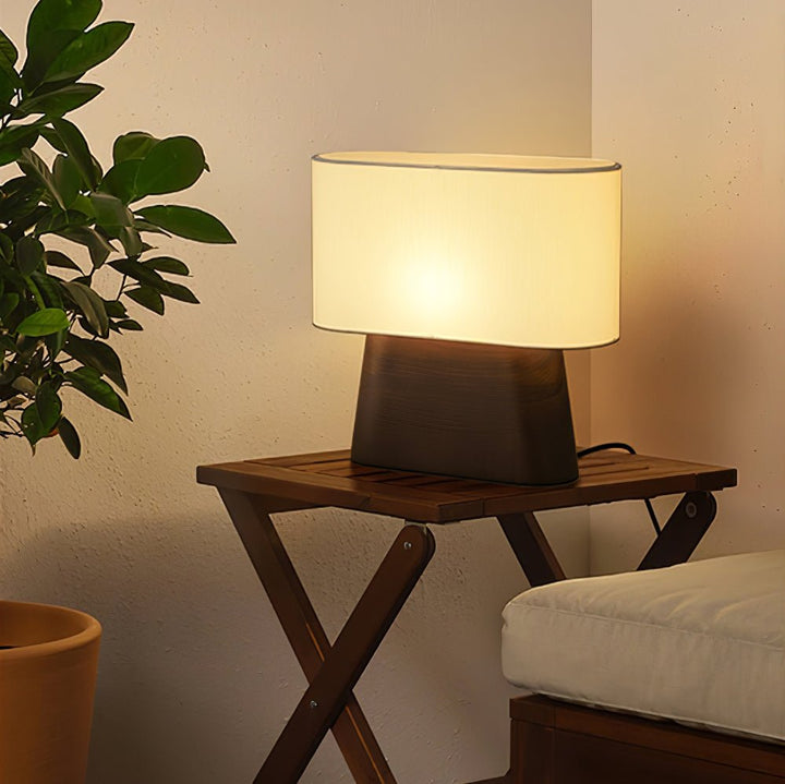 Wood Base Table Lamp Oval White Fabric Shade 14.2 in Set of 3 4