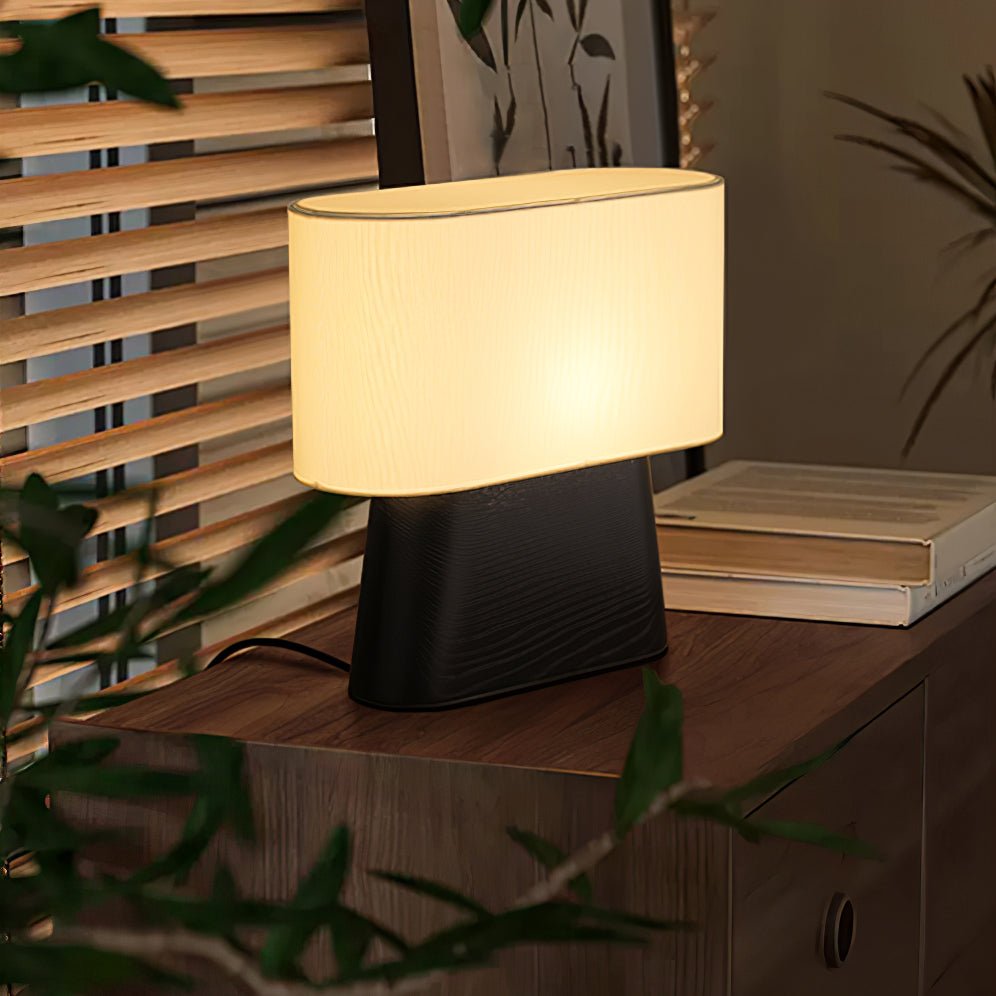 Wood Base Table Lamp Oval White Fabric Shade 14.2 in Set of 3 5