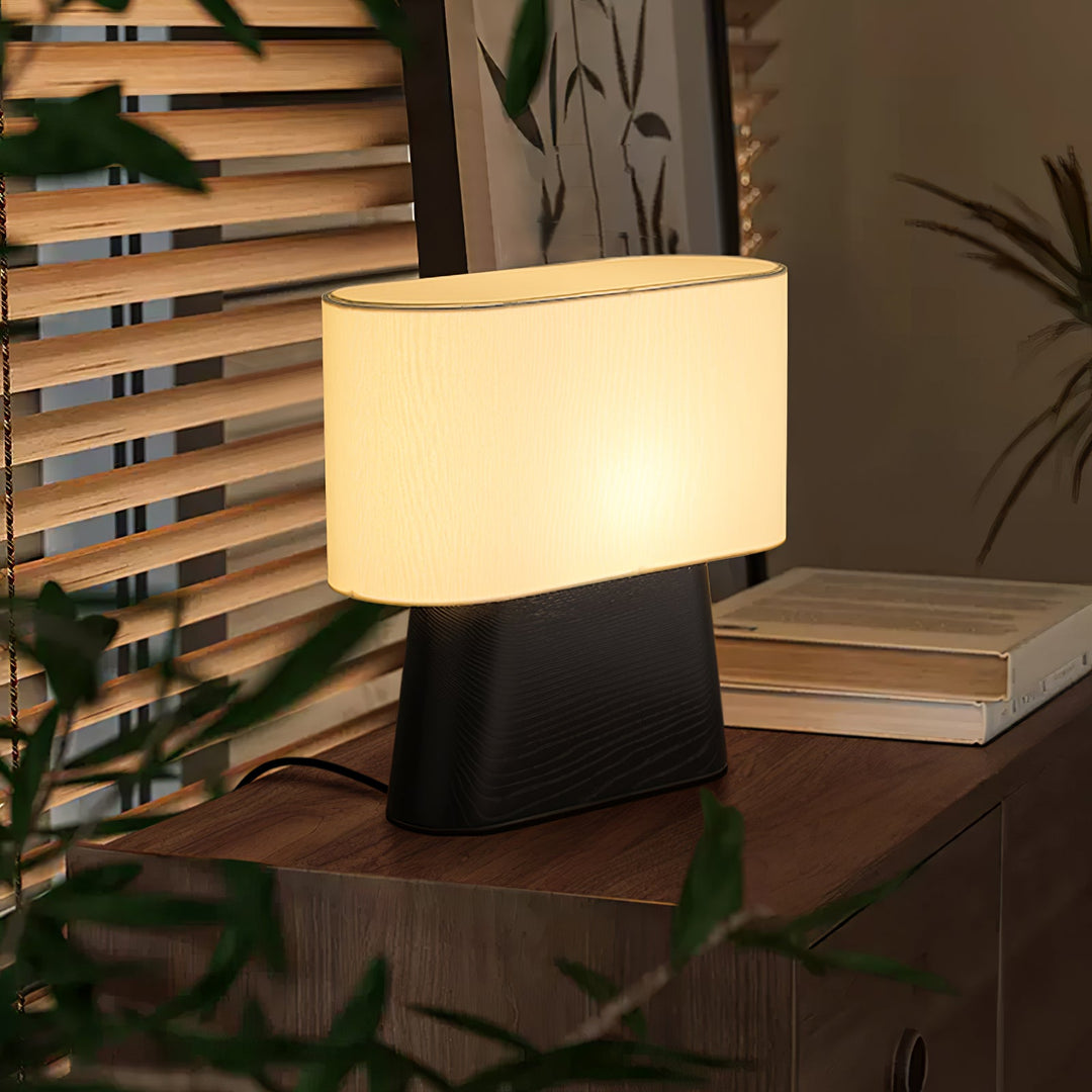 Wood Base Table Lamp Oval White Fabric Shade 14.2 in Set of 3 7