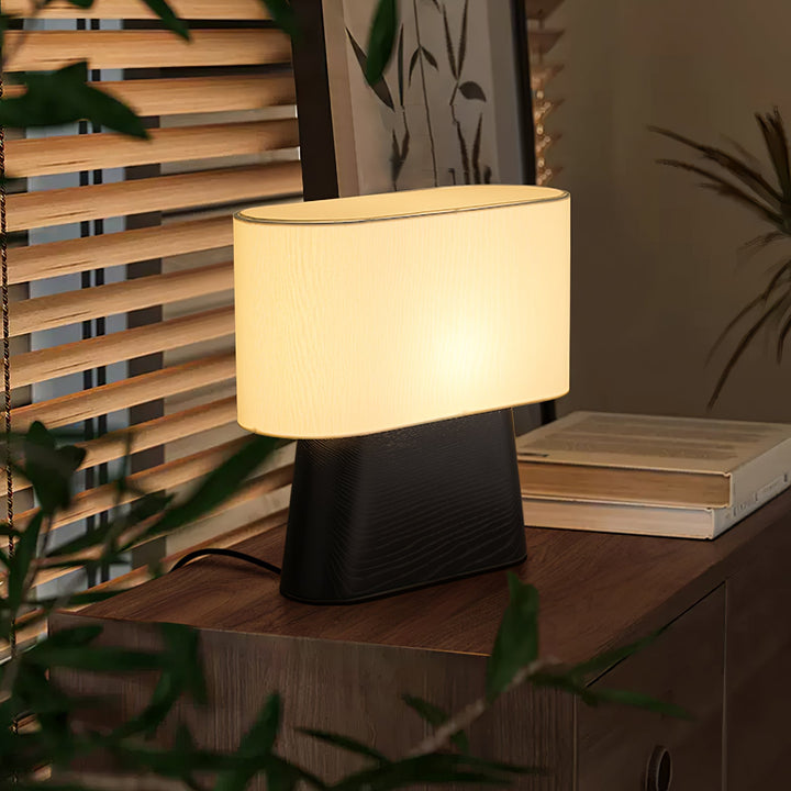 Wood Base Table Lamp Oval White Fabric Shade 14.2 in Set of 3 7