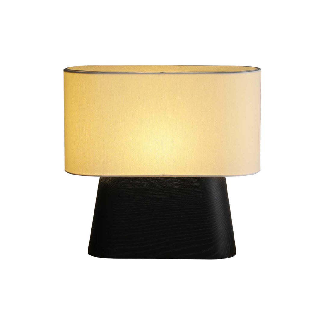 Wood Base Table Lamp Oval White Fabric Shade 14.2 in Set of 3 Black 1
