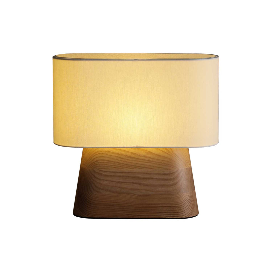 Wood Base Table Lamp Oval White Fabric Shade 14.2 in Set of 3 Natural Wood 1