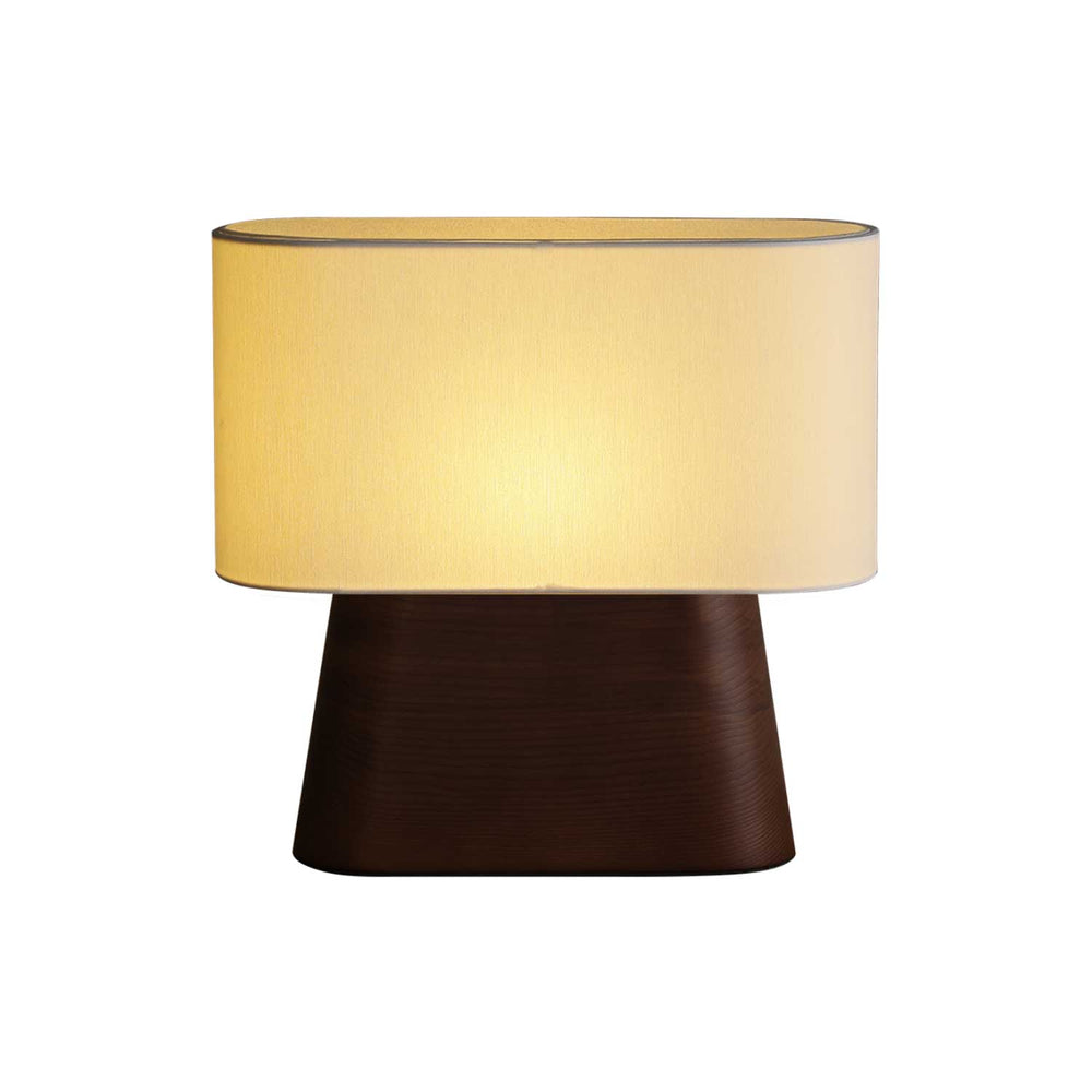 Wood Base Table Lamp Oval White Fabric Shade 14.2 in Set of 3 Walnut 1
