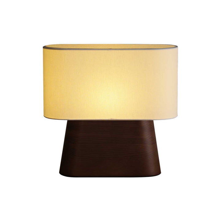 Wood Base Table Lamp Oval White Fabric Shade 14.2 in Set of 3 Walnut 1