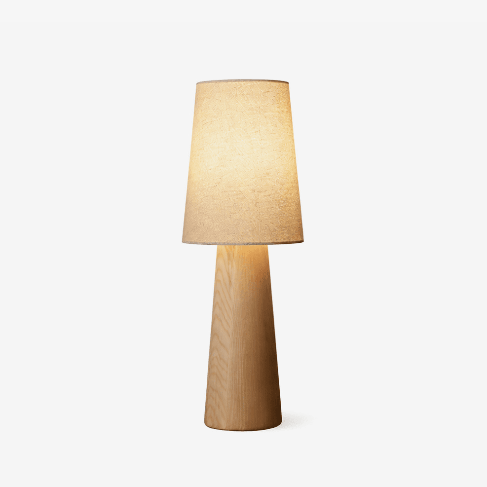Wood Base Table Lamp White Fabric Shade 5.9 x 14.9 in 1