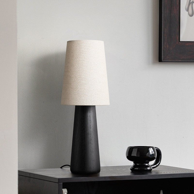 Wood Base Table Lamp White Fabric Shade 5.9 x 14.9 in 4