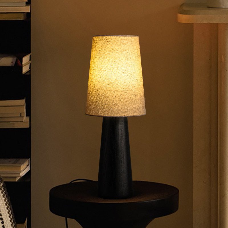 Wood Base Table Lamp White Fabric Shade 5.9 x 14.9 in 5