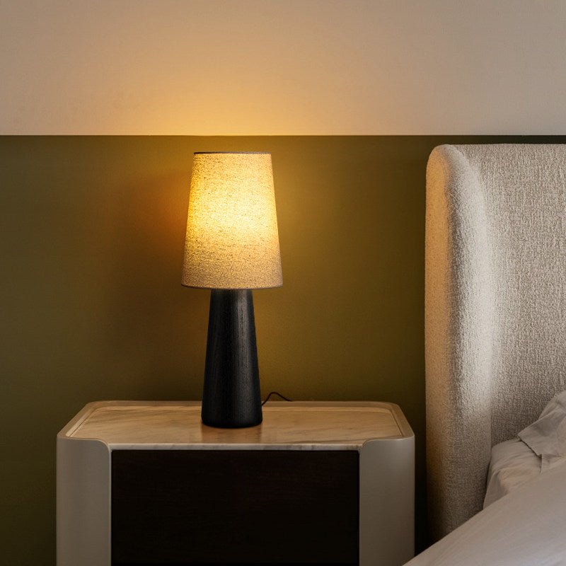 Wood Base Table Lamp White Fabric Shade 5.9 x 14.9 in 7