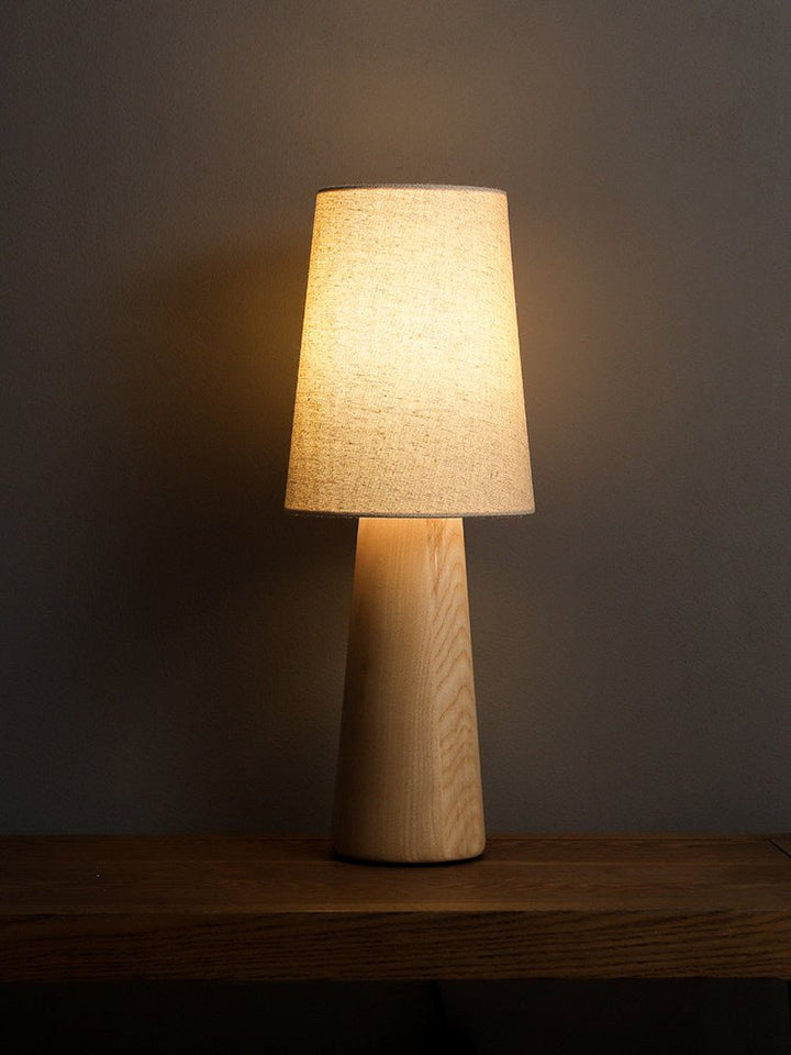 Wood Base Table Lamp White Fabric Shade 5.9 x 14.9 in 8