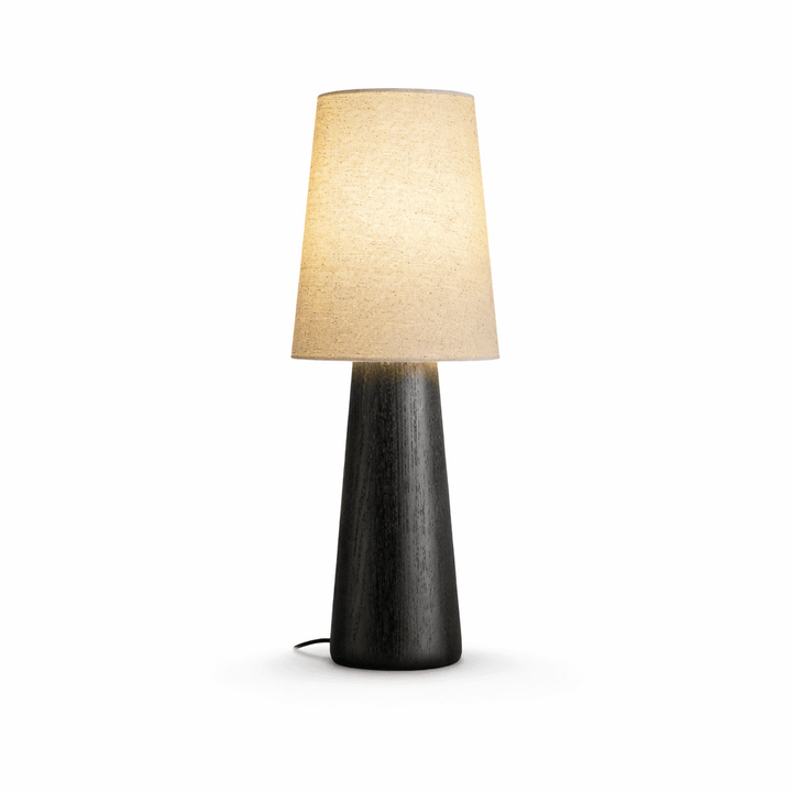 Wood Base Table Lamp White Fabric Shade 5.9 x 14.9 in Black 1