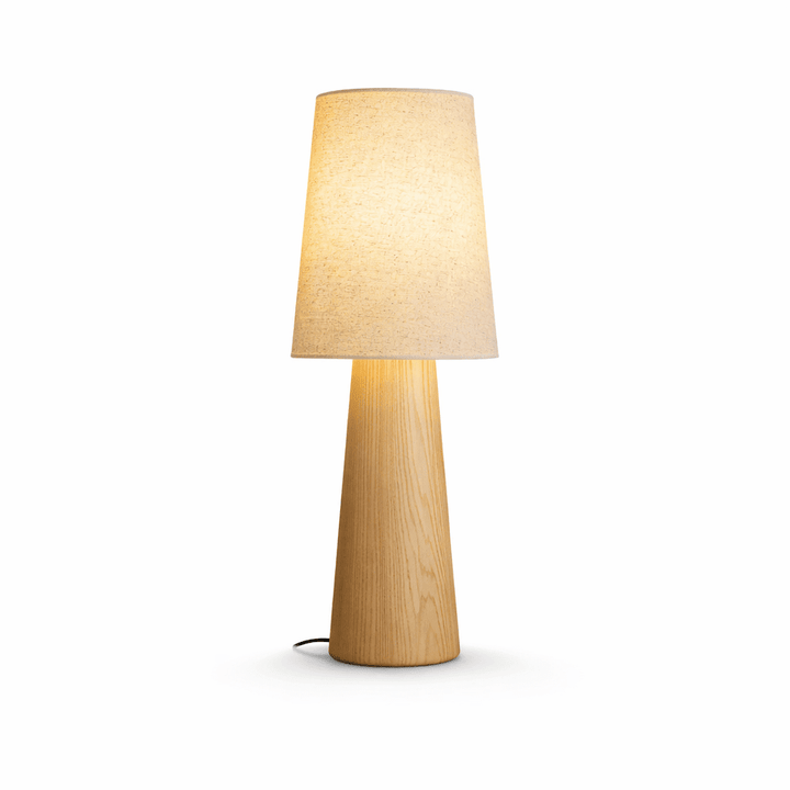 Wood Base Table Lamp White Fabric Shade 5.9 x 14.9 in Natural Wood 1
