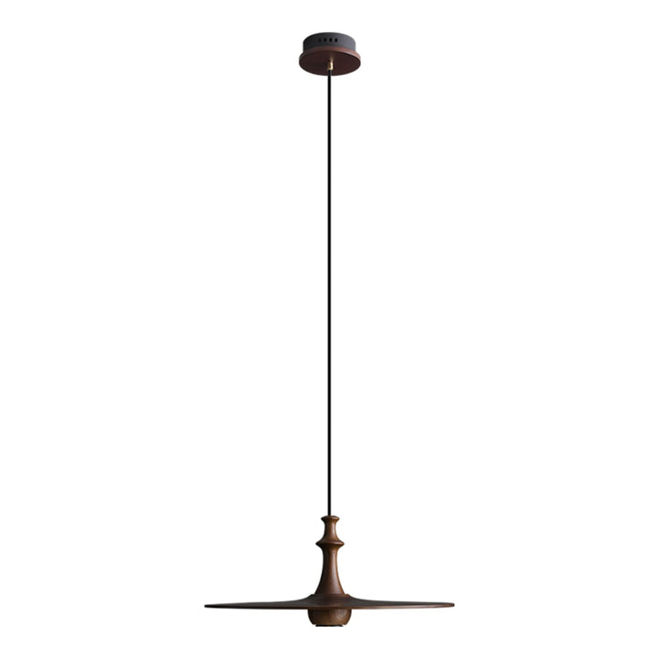 Wood Disc Pendant Light Turned Stem 17.7 in Set of 3 Walnut 1