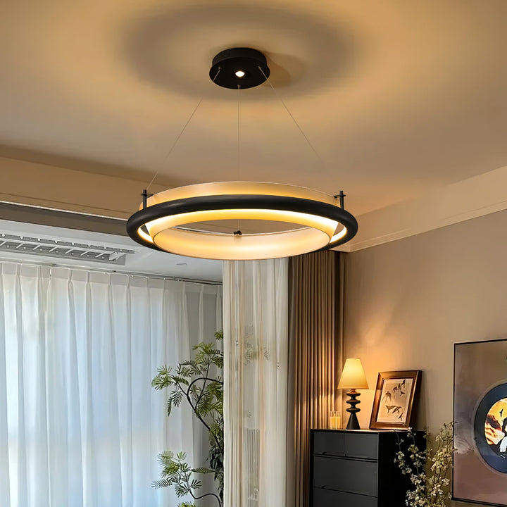 Wood Ring LED Pendant Light White Fabric Diffuser 23.6 in Set of 3 3