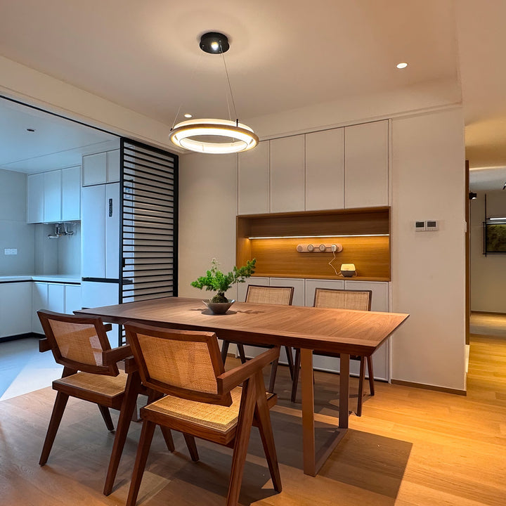 Wood Ring LED Pendant Light White Fabric Diffuser 23.6 in Set of 3 5