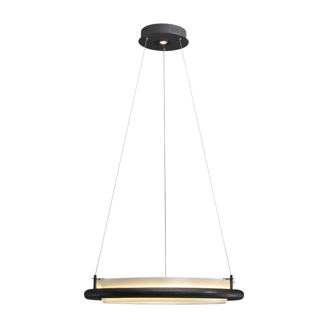 Wood Ring LED Pendant Light White Fabric Diffuser 23.6 in Set of 3 Black & White 1