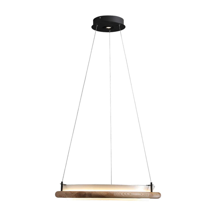 Wood Ring LED Pendant Light White Fabric Diffuser 23.6 in Set of 3 Natural Wood & White 1
