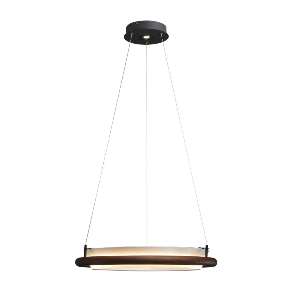 Wood Ring LED Pendant Light White Fabric Diffuser 23.6 in Set of 3 Walnut & White 1