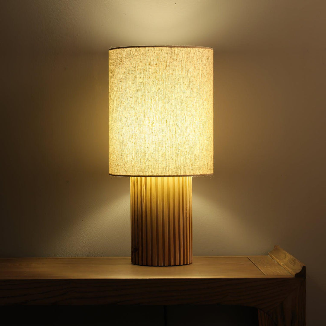 Wood Table Lamp Cylinder Fabric Shade 7.9 x 16.1 in Set of 2 2