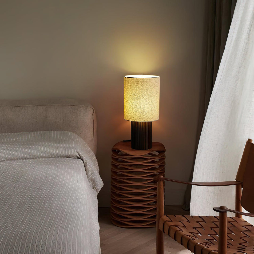 Wood Table Lamp Cylinder Fabric Shade 7.9 x 16.1 in Set of 2 5
