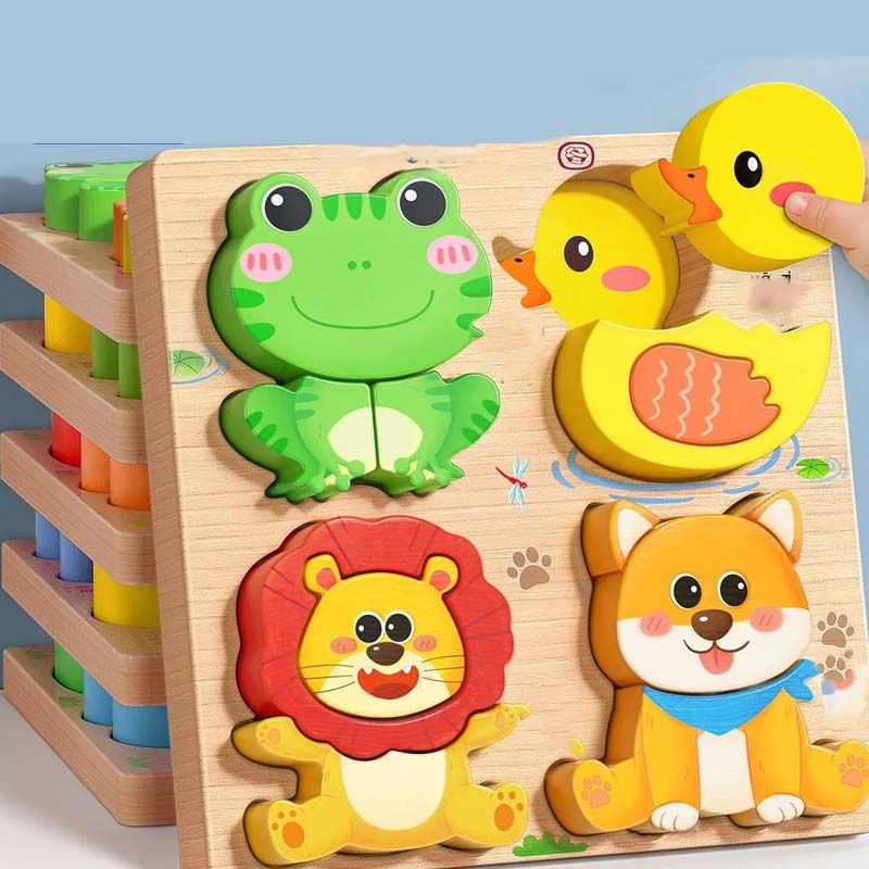 Wooden Chunky Puzzle for Toddlers 7.1 x 7.1 inch Set of 3 1