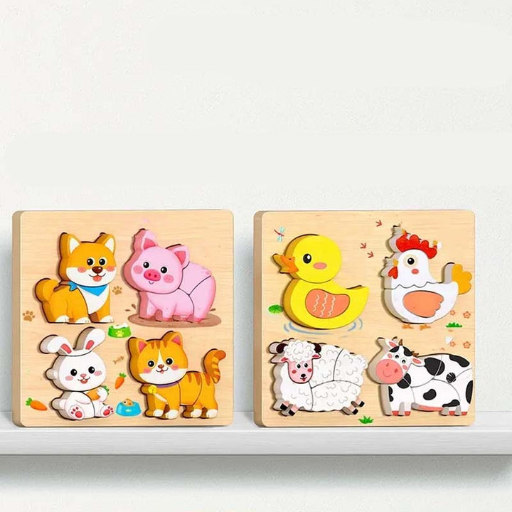 Wooden Chunky Puzzle for Toddlers 7.1 x 7.1 inch Set of 3 3