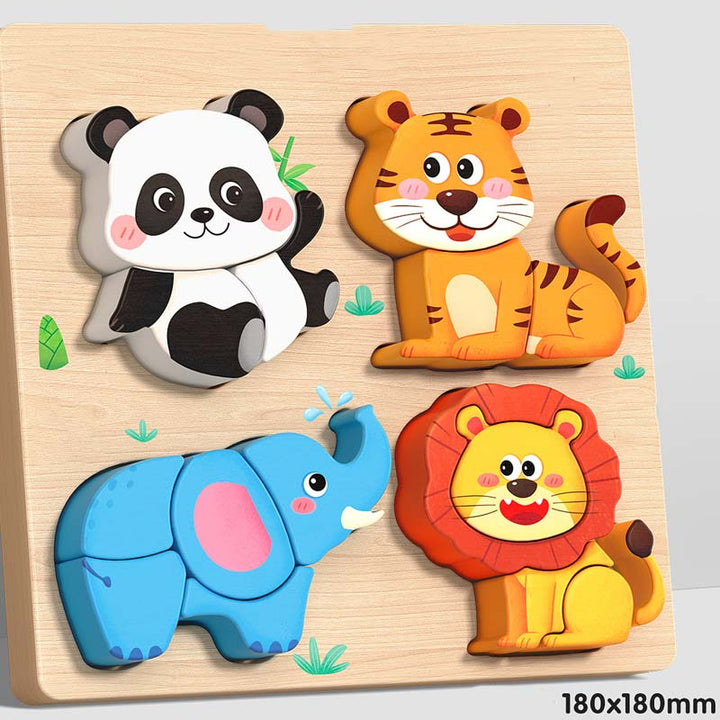 Wooden Chunky Puzzle for Toddlers 7.1 x 7.1 inch Set of 3 Animal World 1