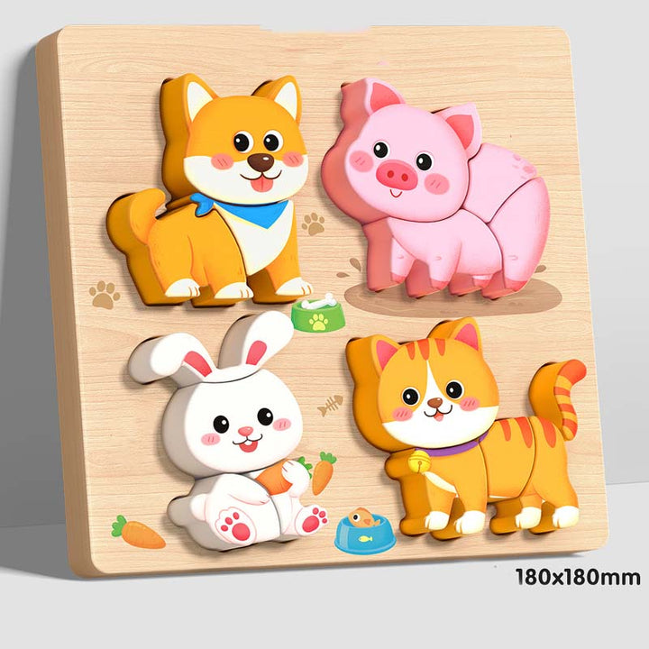 Wooden Chunky Puzzle for Toddlers 7.1 x 7.1 inch Set of 3 Common Animals 1
