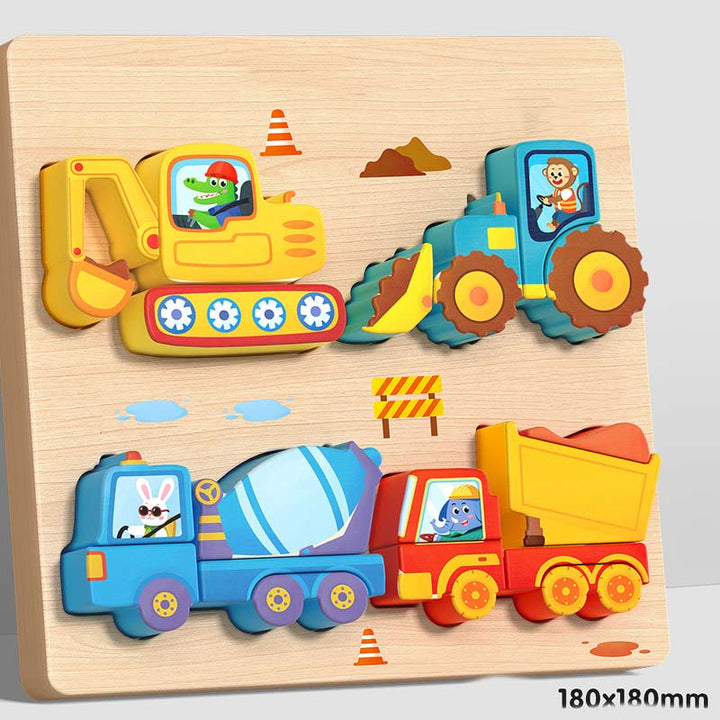 Wooden Chunky Puzzle for Toddlers 7.1 x 7.1 inch Set of 3 Construction Vehicles 1