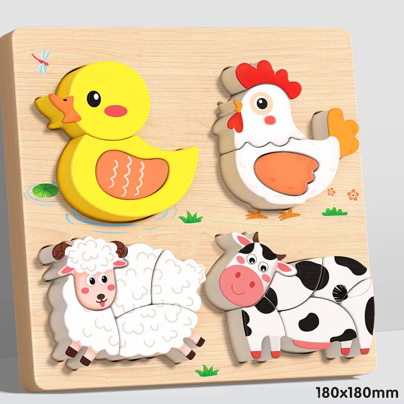 Wooden Chunky Puzzle for Toddlers 7.1 x 7.1 inch Set of 3 Farm Animals 1
