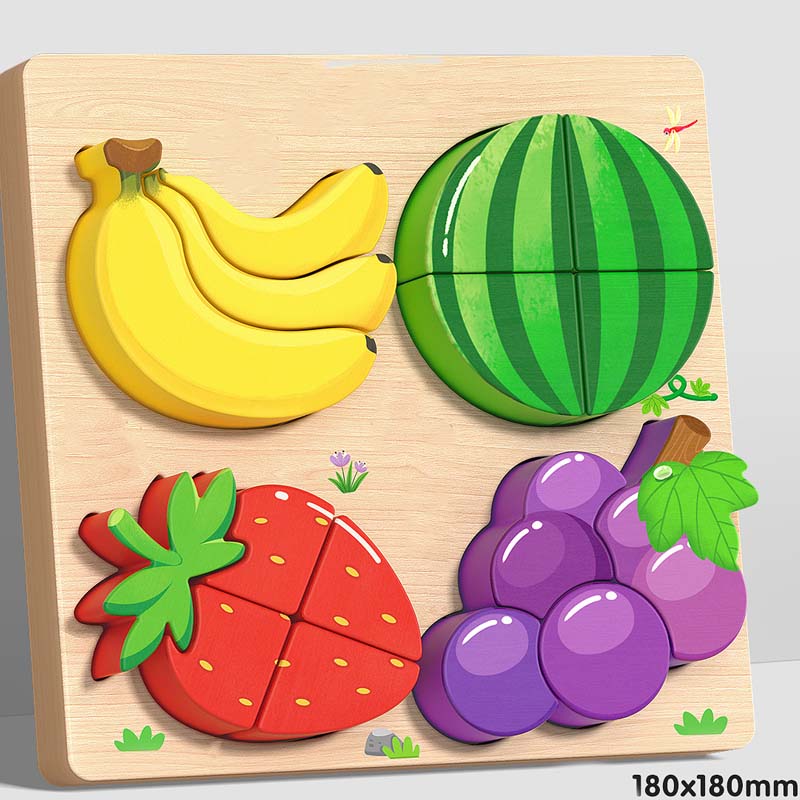 Wooden Chunky Puzzle for Toddlers 7.1 x 7.1 inch Set of 3 Fruits 1