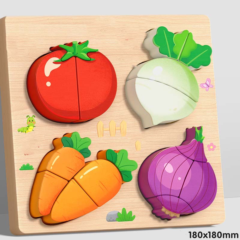 Wooden Chunky Puzzle for Toddlers 7.1 x 7.1 inch Set of 3 Vegetables 1