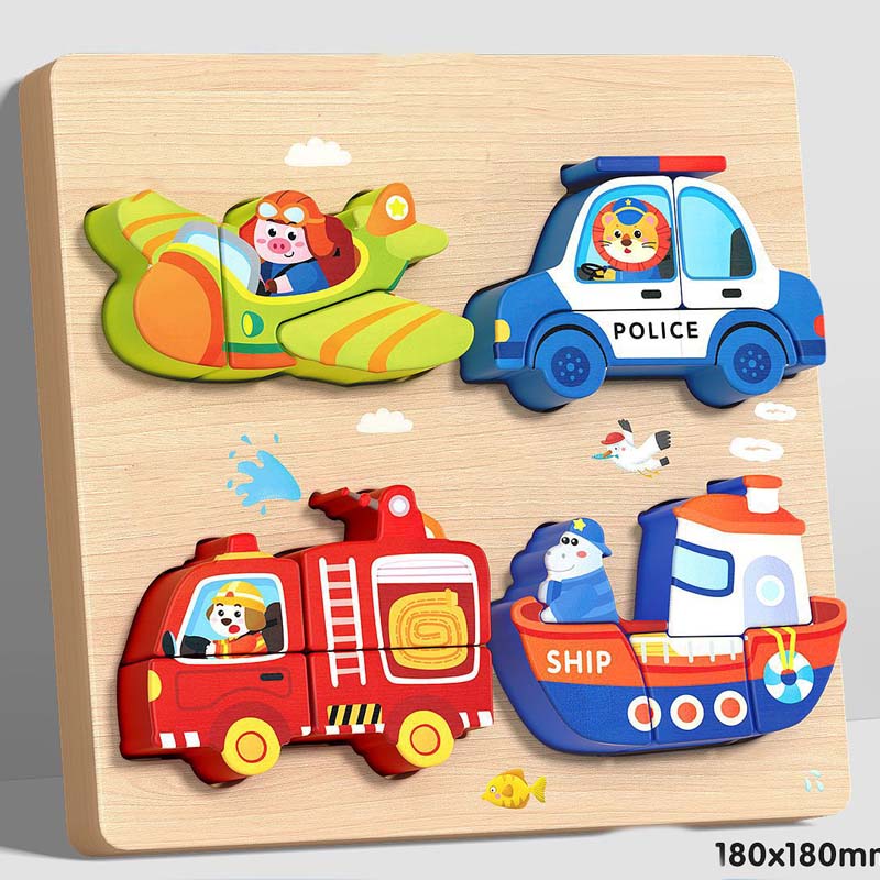 Wooden Chunky Puzzle for Toddlers 7.1 x 7.1 inch Set of 3 Vehicles 1