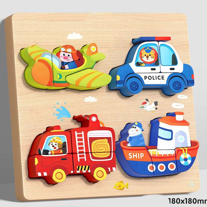Wooden Chunky Puzzle for Toddlers 7.1 x 7.1 inch Set of 3 Vehicles 1