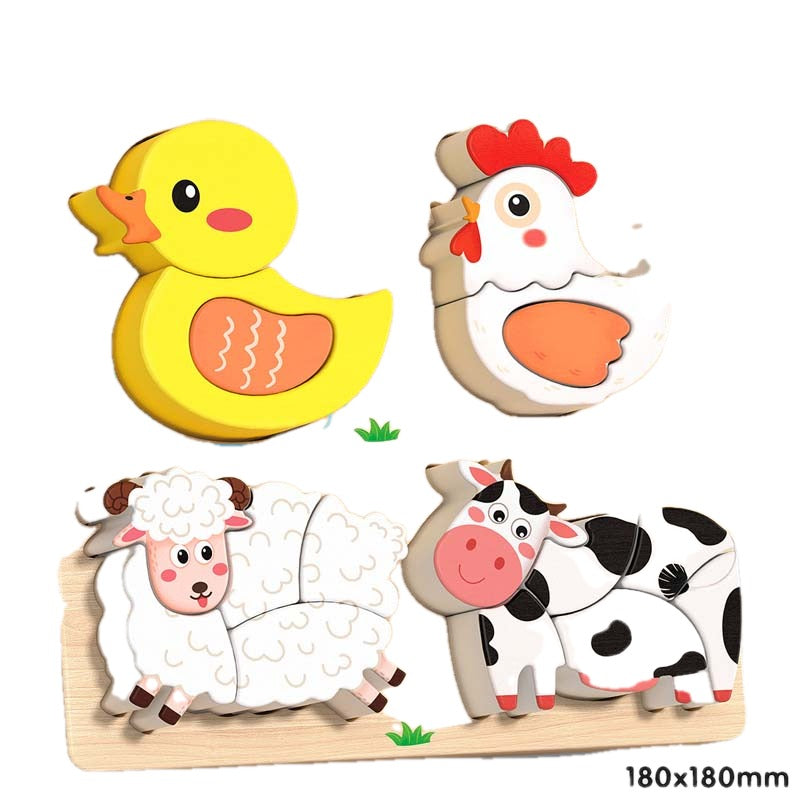 Wooden Chunky Puzzle for Toddlers 7.1 x 7.1 inch Set of 3 on white