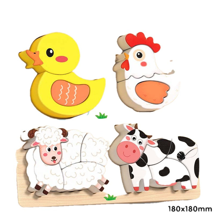 Wooden Chunky Puzzle for Toddlers 7.1 x 7.1 inch Set of 3 on white