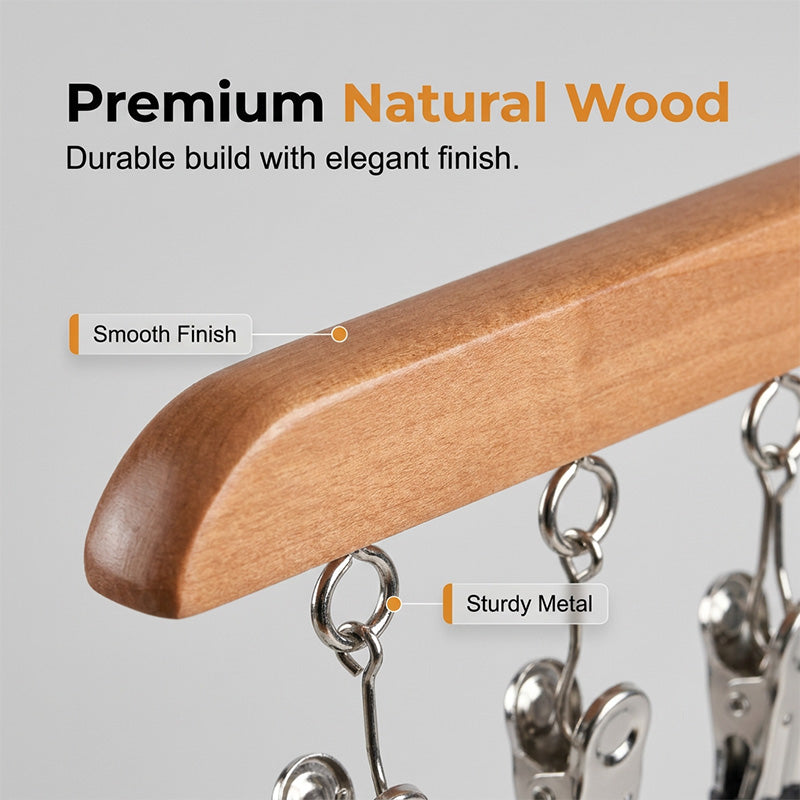 Wooden Clip Hanger with 10 Clips 14 Inch Set of 2 1