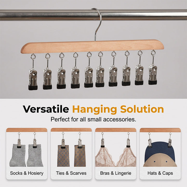 Wooden Clip Hanger with 10 Clips 14 Inch Set of 2 3