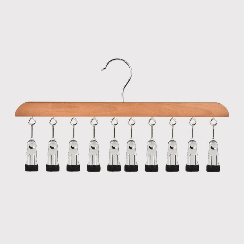 Wooden Clip Hanger with 10 Clips 14 Inch Set of 2 Brown 1