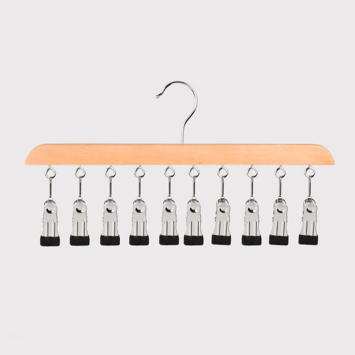 Wooden Clip Hanger with 10 Clips 14 Inch Set of 2 Natural Wood 1