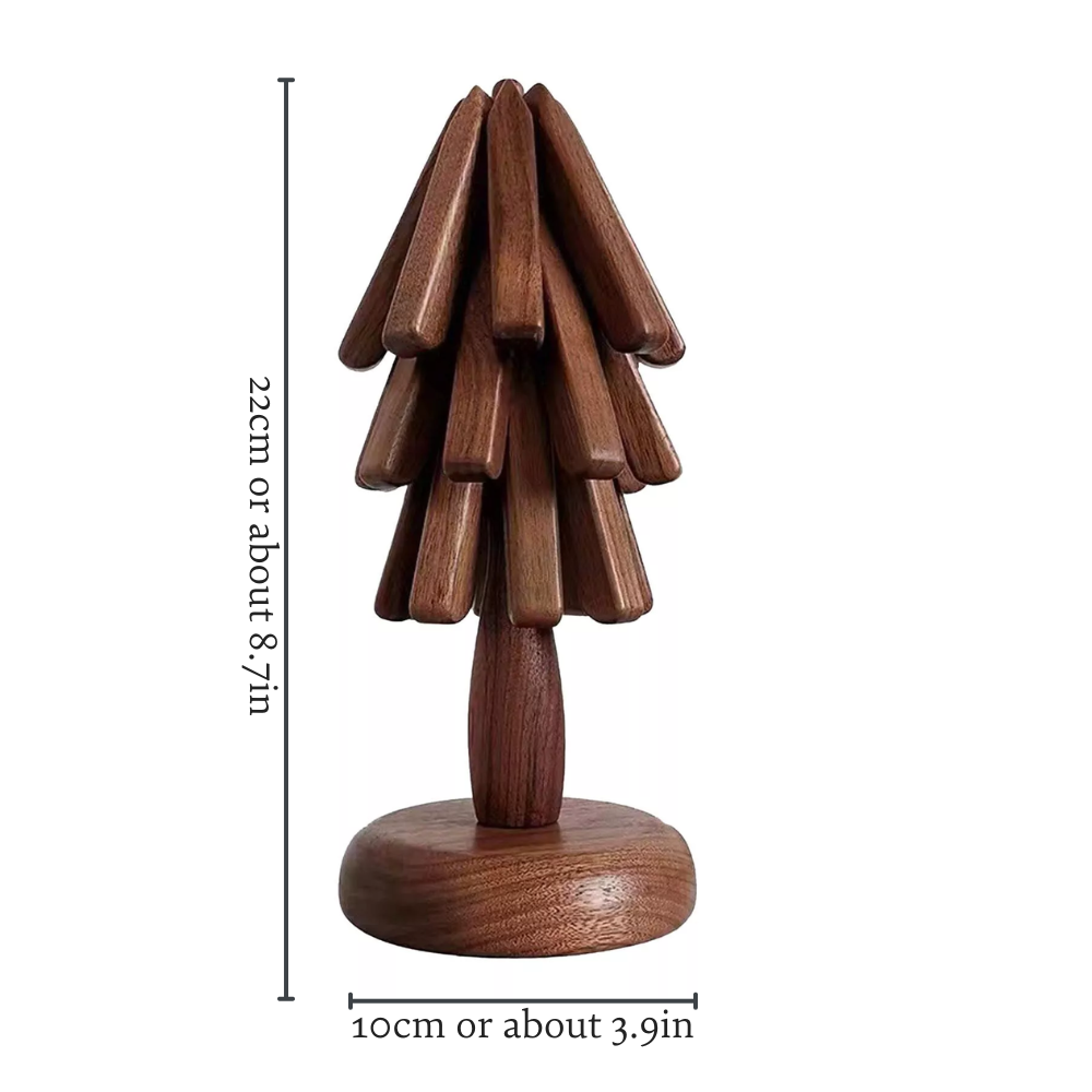Wooden Coaster Set of 3 with Tree Shaped Holder Acacia 1