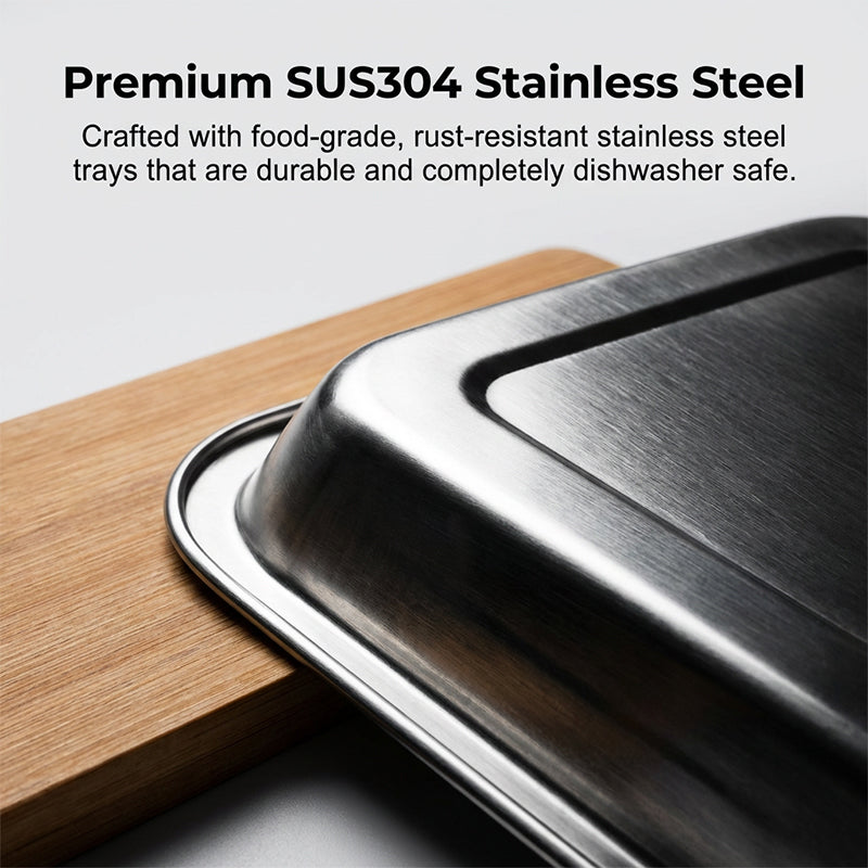 Wooden Cutting Board with Slide Out Stainless Steel Trays 4