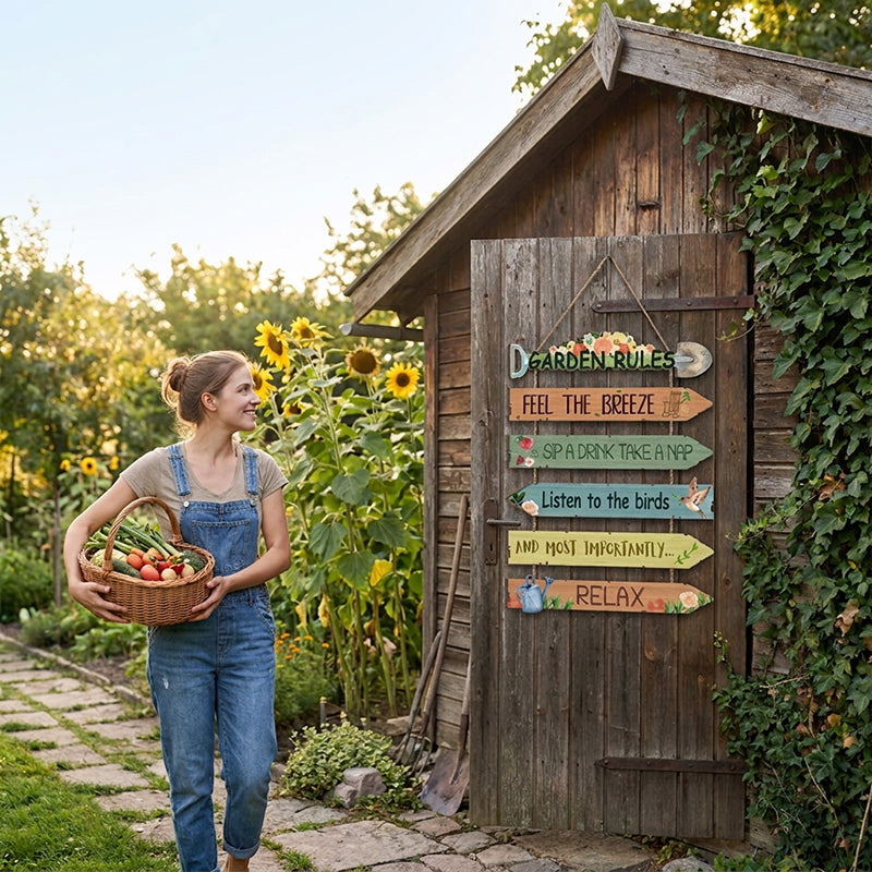 Wooden Garden Sign Hanging Plaque Set of 3 1